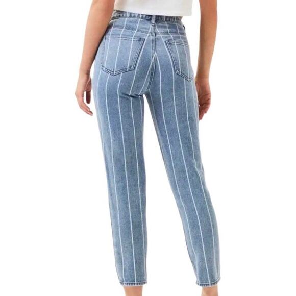 PacSun Mom Jeans High Rise Blue Striped Cropped Denim Women’s 30 - Picture 2 of 11